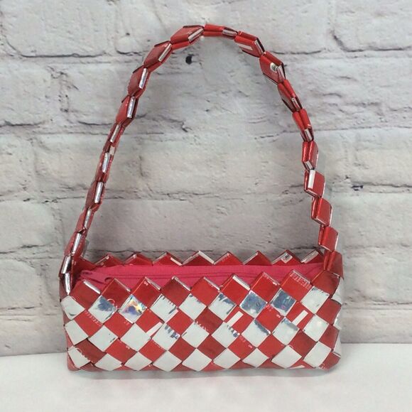 Handmade Handbags - Woven Recycled Soap Wrapper Purse Boho Retro Hand Bag Wearable Art Zip Closure